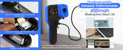Infrared Thermometer Gun Rechargeable High Temp Laser
