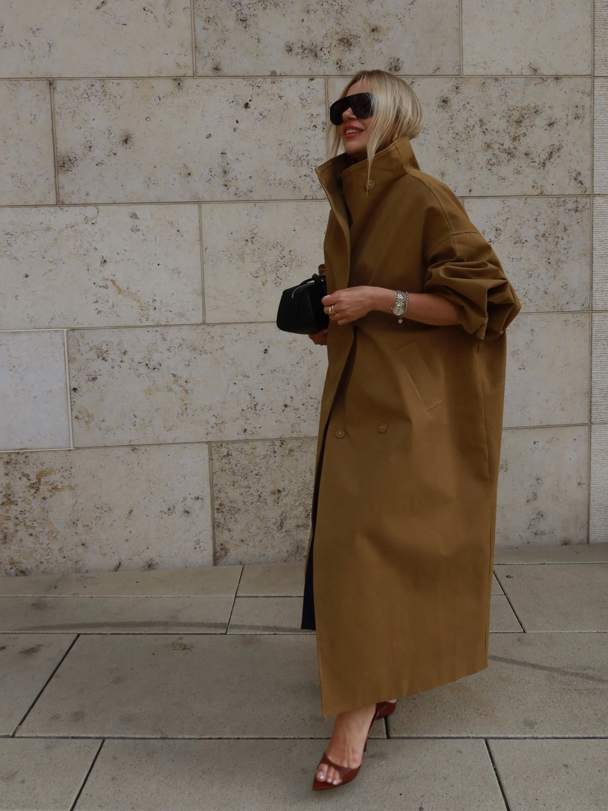 Casual Solid Long Trench Coat Women Stand Collar