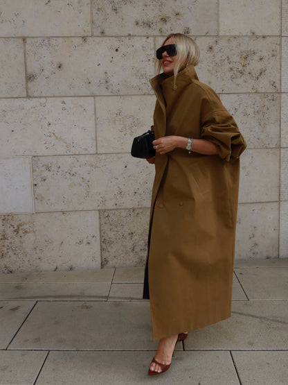 Casual Solid Long Trench Coat Women Stand Collar