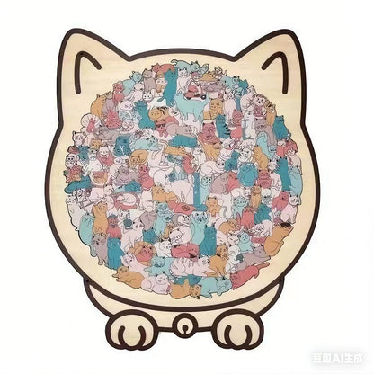 Colored Cat Shaped Wooden Jigsaw Puzzle, Cats Shaped