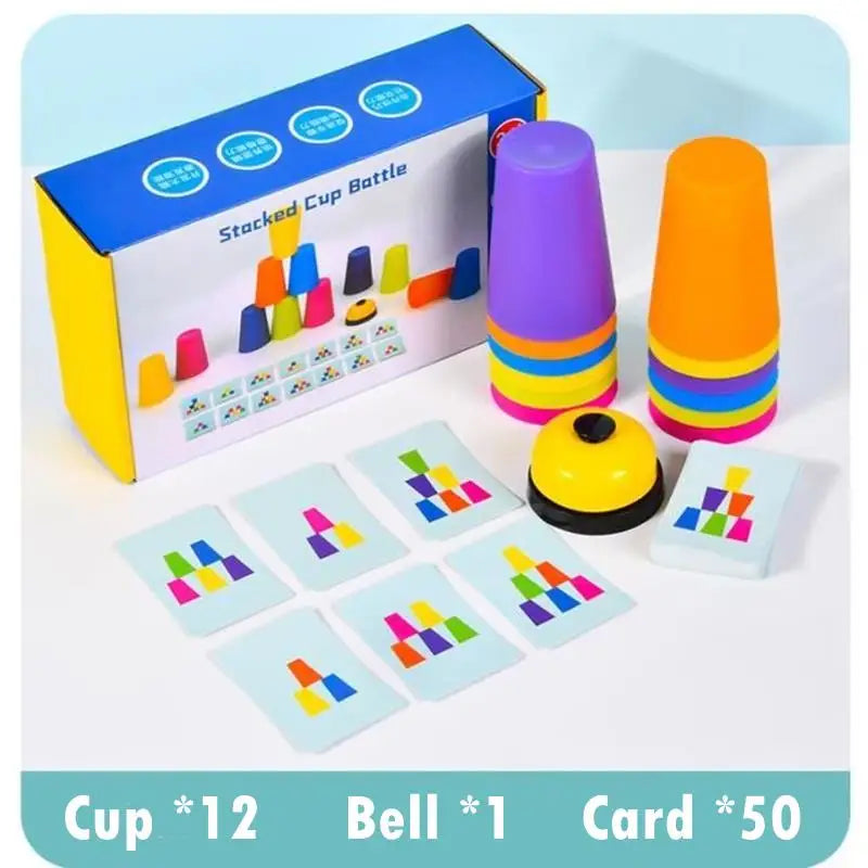 Montessori Toys Stack Cup Game With Card Educational