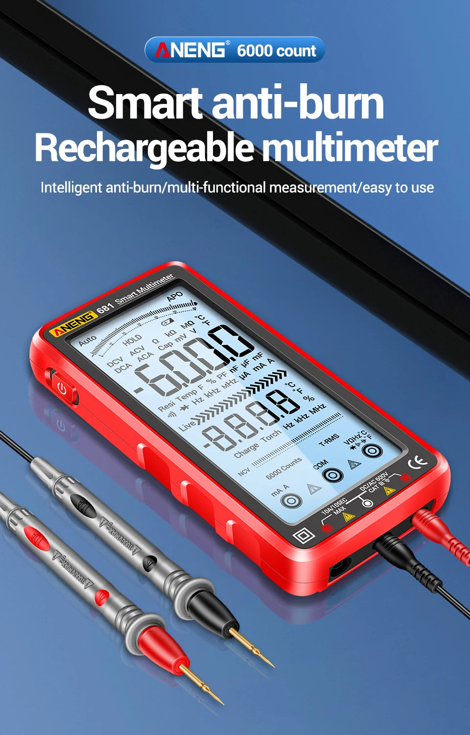 681 Rechargeable Digital Professional Multimeter Voltage Tester