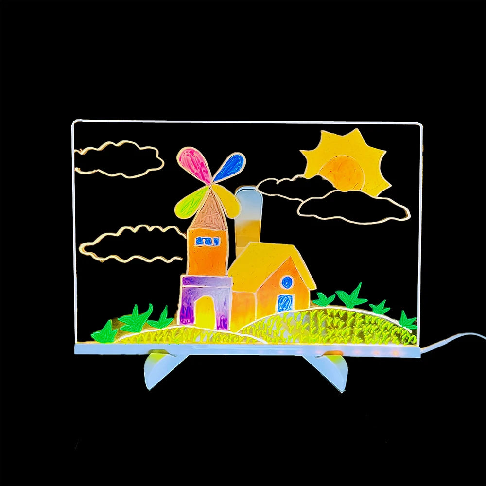 LED Note Board DIY Acrylic Night Light 7 Pens Drawing Board