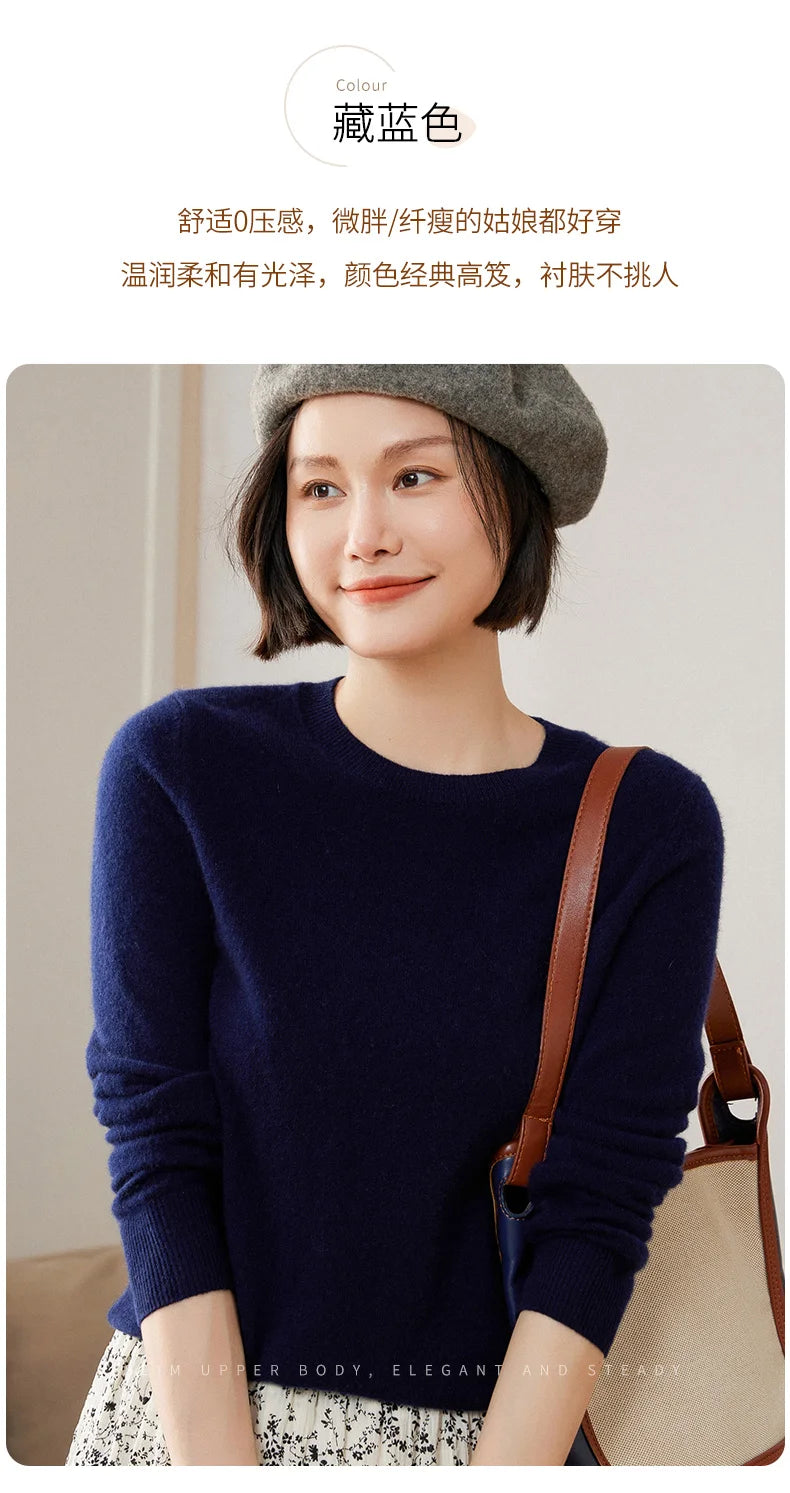 100% Pure Goat Cashmere Knitted Pullovers O-Neck
