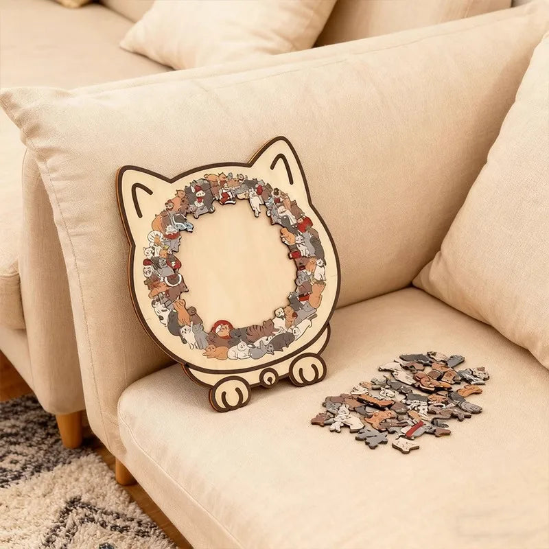 Colored Cat Shaped Wooden Jigsaw Puzzle, Cats Shaped