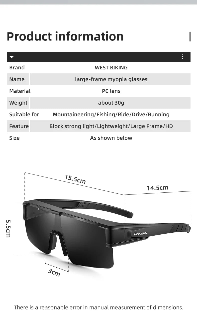 BIKING Cycling Glasses Fit Over Myopic Sunglasses Men Women