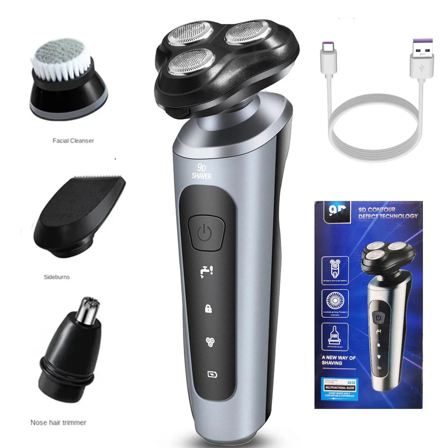 New 9D Man Electric Razor Face Shaver USB Full-body Trimmer