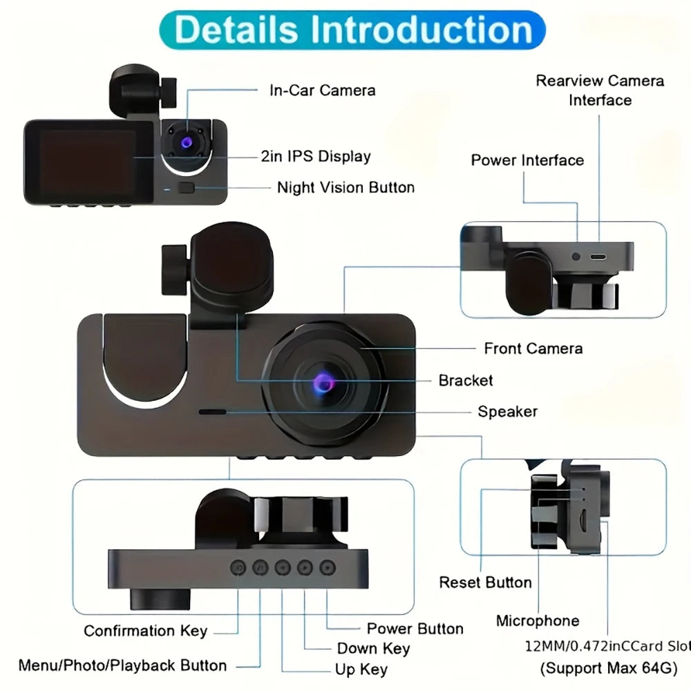 NEW 1080P HD WIFI 2/3Camera Dash Cam For Car Camera