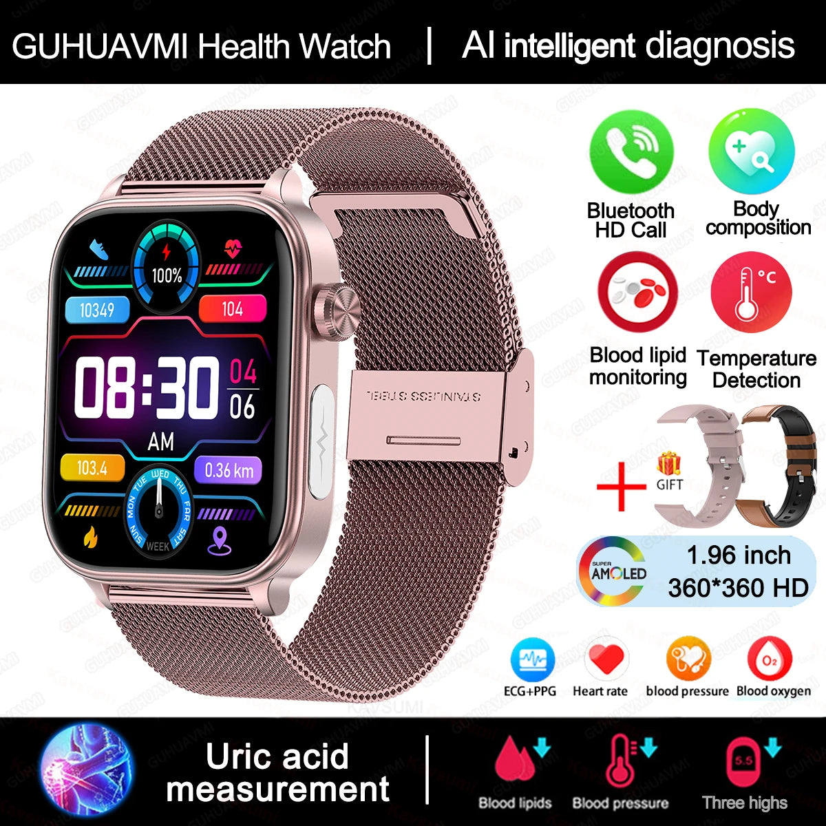 New AI Diagnosis Blood Lipids Body composition Test Smart Watch
