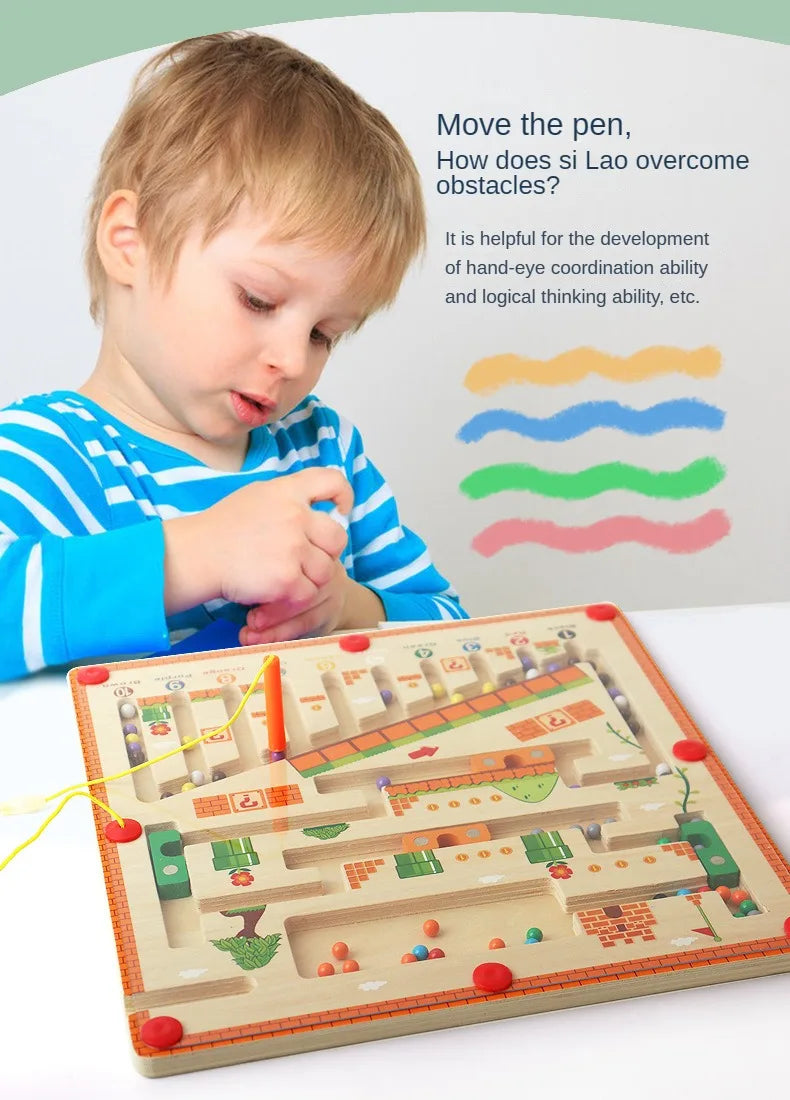 Children Magnetic Color and Number Maze Wooden Puzzle