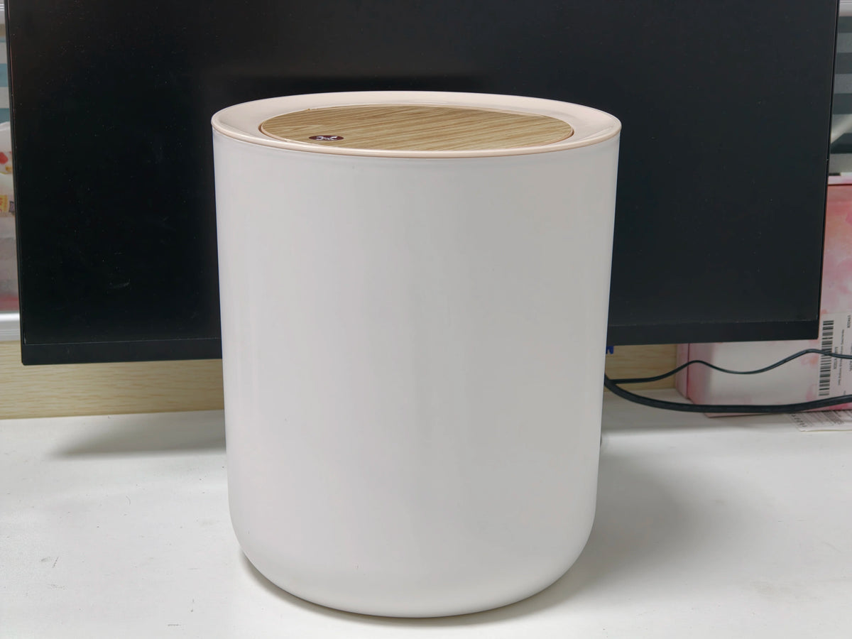 7L Round Imitation Wood Grain Trash Can Press Type Garbage