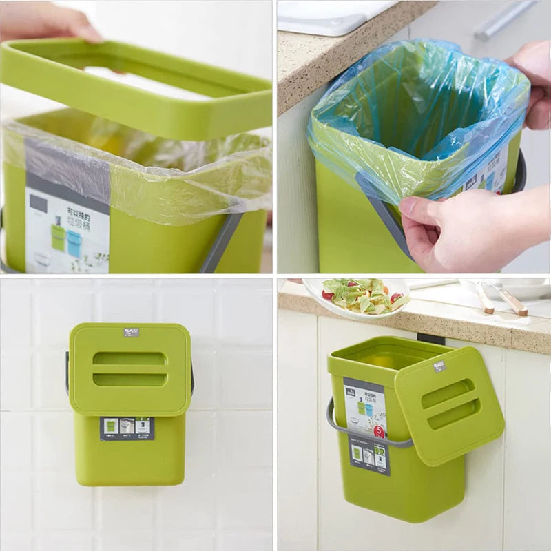 Green Trash Can Odorless Food Waste Container Wall Mounted