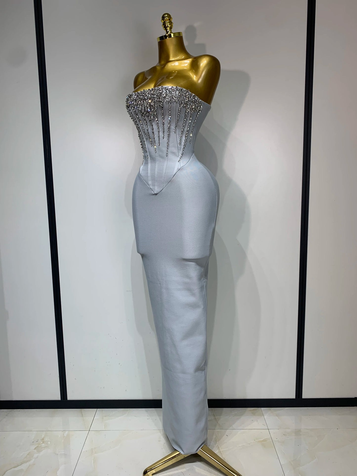 Women Sexy Strapless Backless Long Bandage Dress