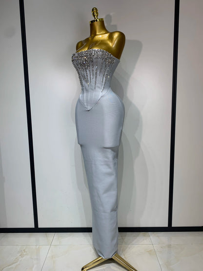 Women Sexy Strapless Backless Long Bandage Dress