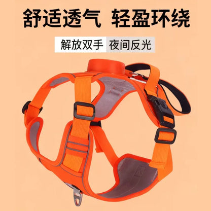 Automatic retractable dog leash with chest and back strap