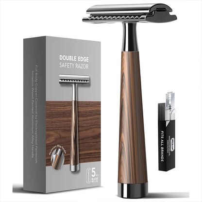 Advanced Double Edge Safety Razor Faux Wooden Handle