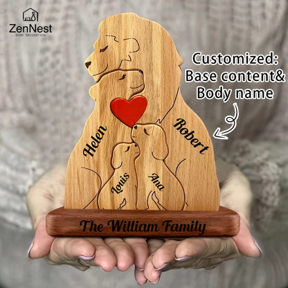Wooden Lion Family Puzzle Ornament DIY Custom Name