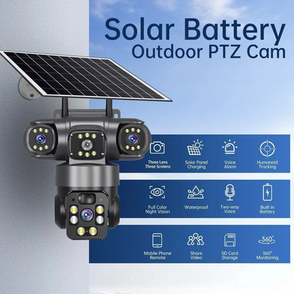 15MP 8K Wifi IP Camera Solar Outdoor Waterproof Three Lenses