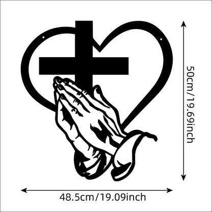 Elegant Metal Christian Heart & Cross Wall Decor