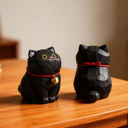 Cute Cat Animals Figurine Decorative Wooden Ornament