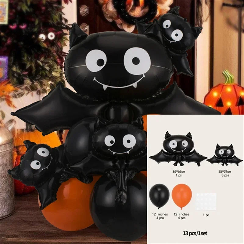 12/13pcs Happy Halloween Balloon Set With Black Orange Latex Globos Ghost Bat Pumpkin