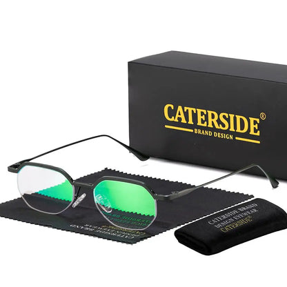 Retro Polygon Sunglasses Men Metal Semi Rimless