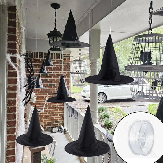 6/12Pcs Halloween Black Witches Hats with Rope Hanging Wizard Hats