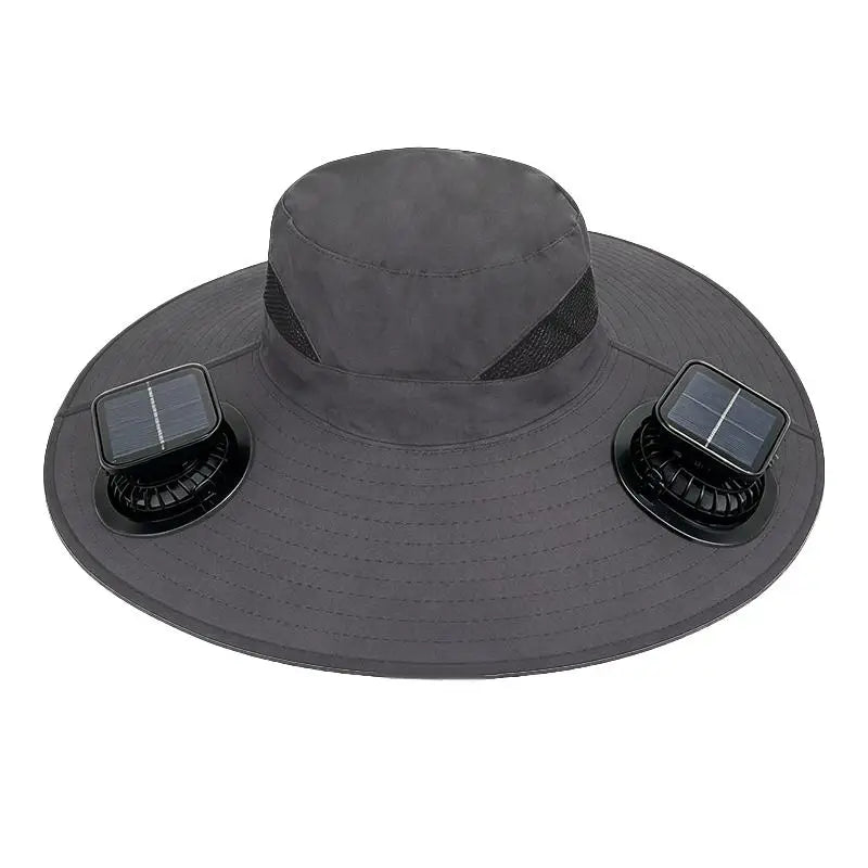 Large Size Quick Dry Bucket Hat With Solar Powered Fan USB Charging