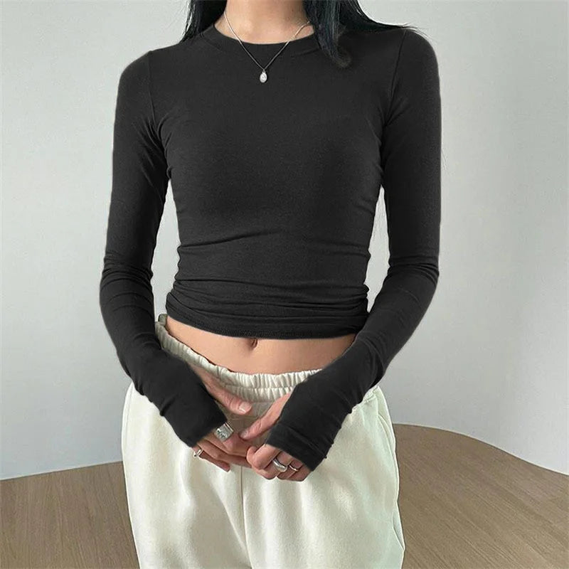 Women Casual Slim Fit Long Sleeve O-Neck T-shirts
