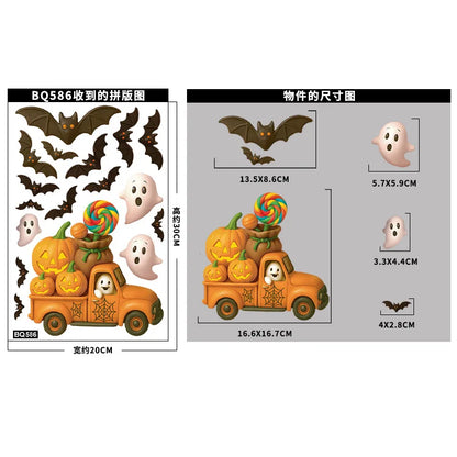 Halloween Window Glass Stickers Cartoon Pumpkin Lantern Candy Bat
