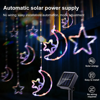 Solar Star Moon String Lights 8 Modes Outdoor Hanging Light