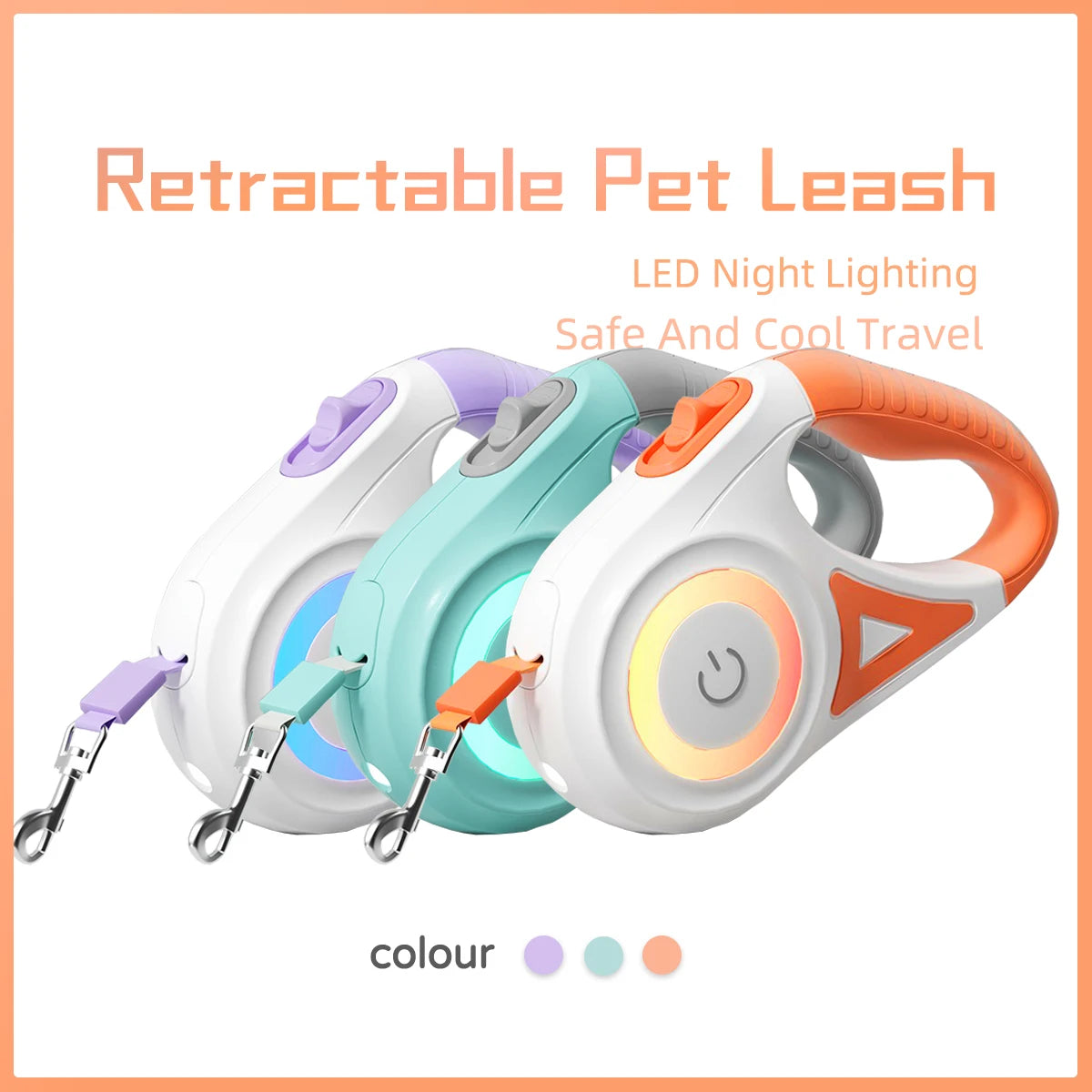 LED Retractable Dog Leash with Light for Puppies