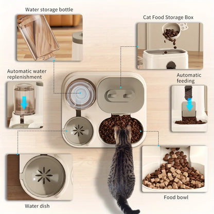Cat Bowl Automatic Feeder with Spill Proof Design with Water Fountain