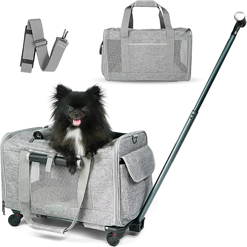 Pet Carrier with Wheels for Dogs Rolling Pet Carrier