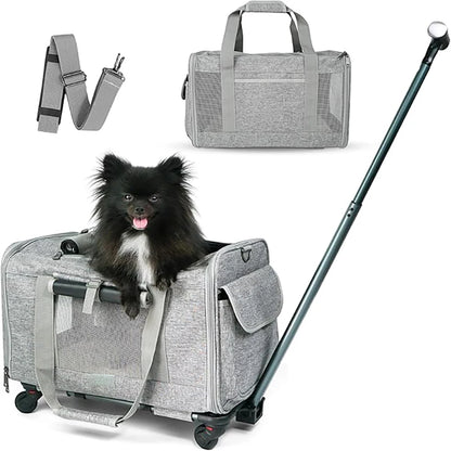 Pet Carrier with Wheels for Dogs Rolling Pet Carrier