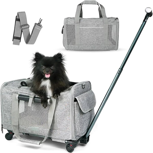 Pet Carrier with Wheels for Dogs Rolling Pet Carrier