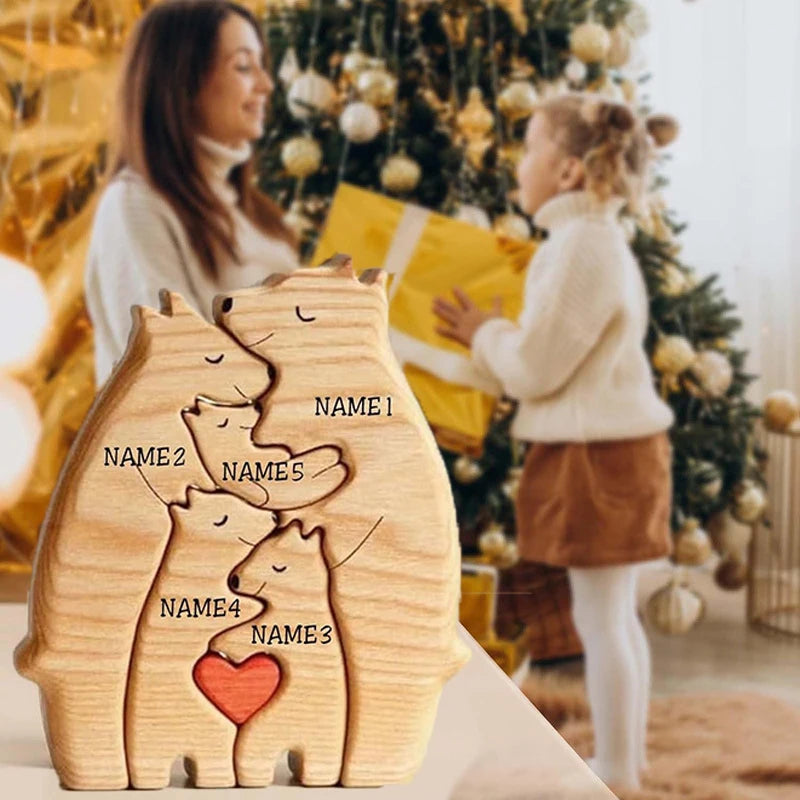 Art Wooden Bear Family Puzzle Personalized Name Custom