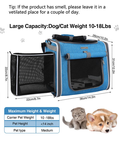 Dog or Cat Bike Basket, Expandable Soft Sided Pet Carrier Backpack with 4 Open Doors