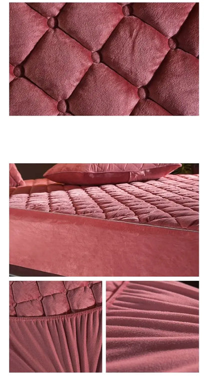 Crystal Velvet Thicken Quilted Mattress Cover Pillowcase