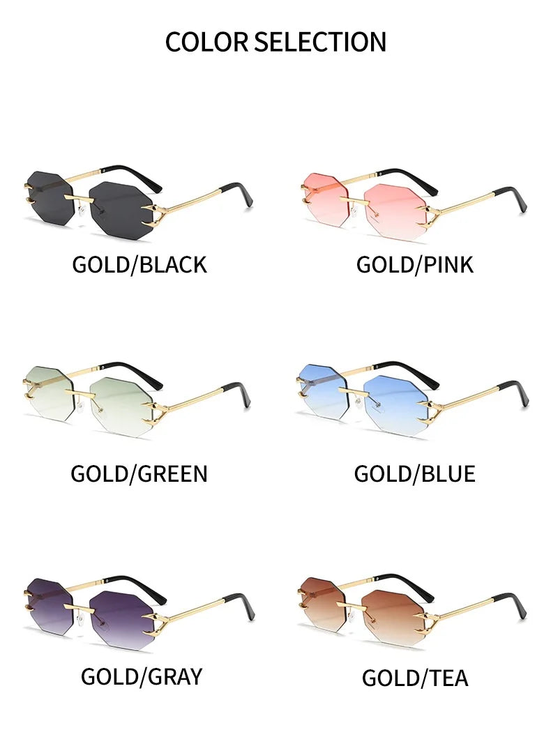 Rimless Hexagon Sunglasses Retro Irregular Square