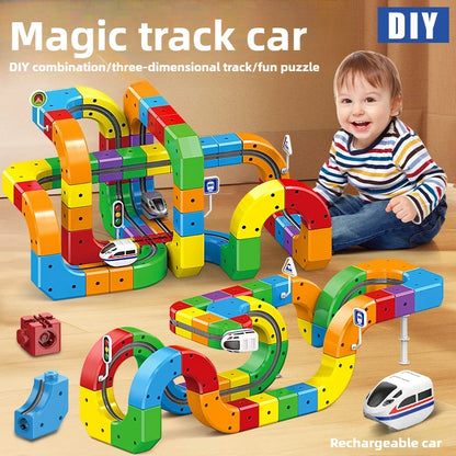Kids Magnetic Rail Car Cube Toys Educational Toy