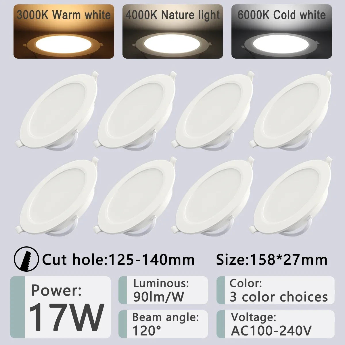 8Pack Round Led Panel Light Recessed Led Downlight Lighting