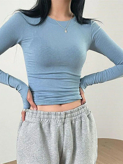 Women Casual Slim Fit Long Sleeve O-Neck T-shirts