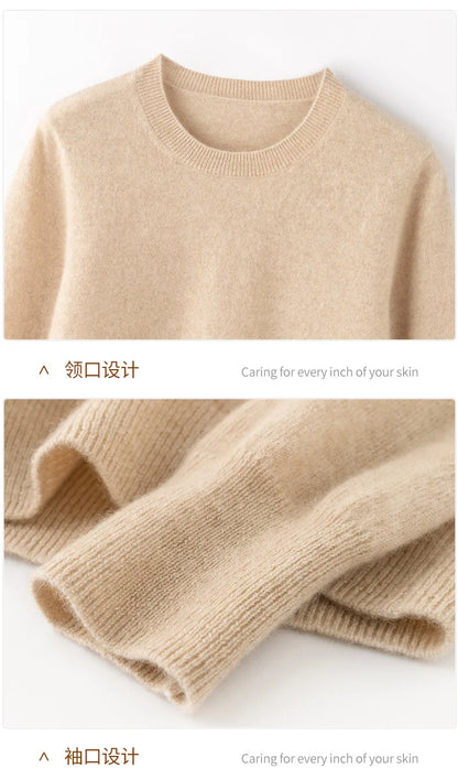 100% Pure Goat Cashmere Knitted Pullovers O-Neck