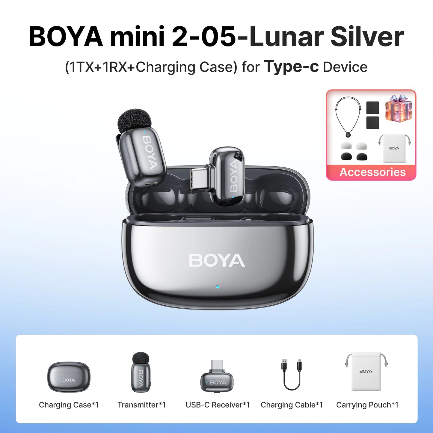 BOYA Mini 2 Wireless Lavalier Microphone AI Noise Reduction