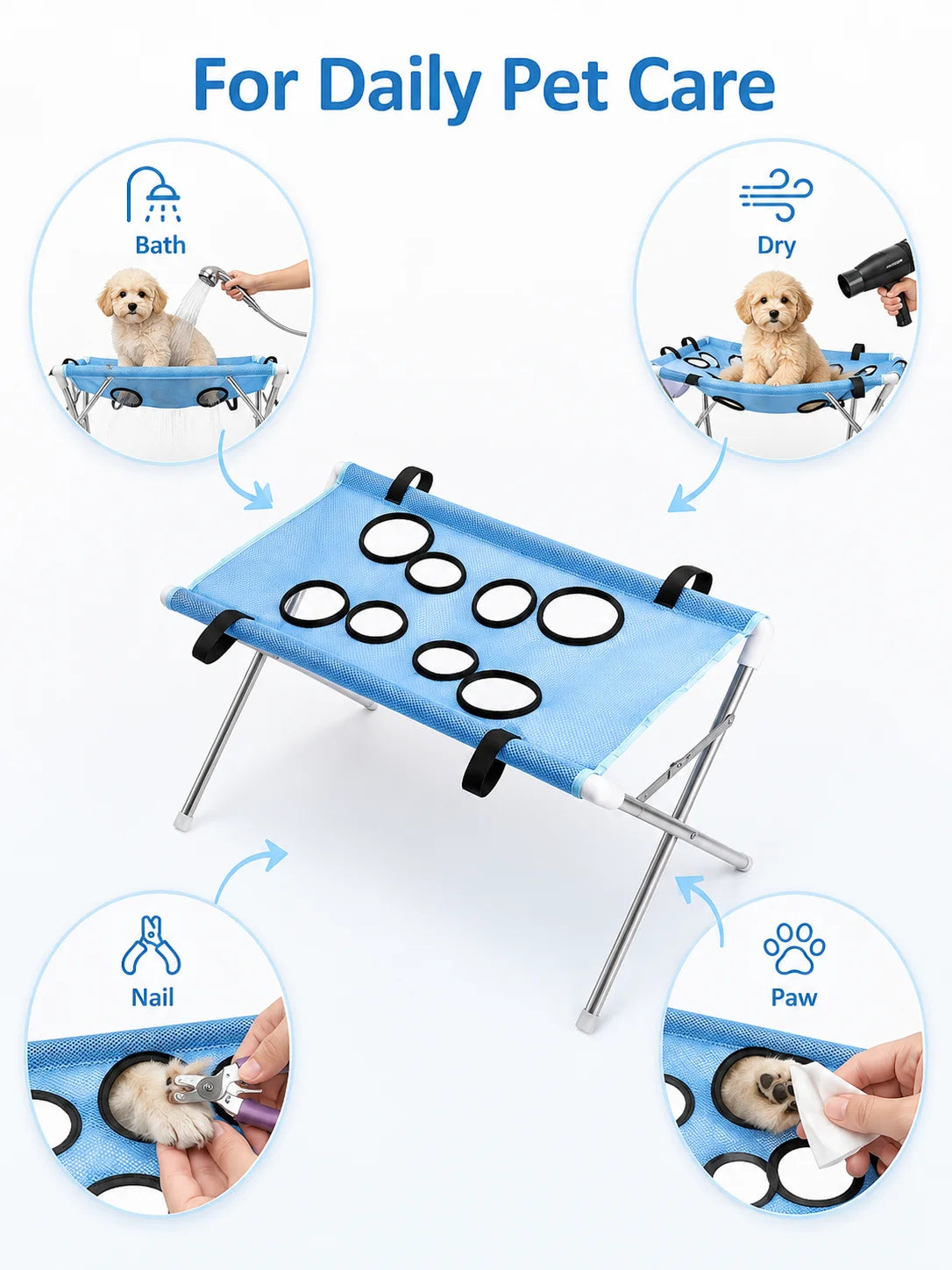Pet Bathing Hammock Stand Foldable Dog Cat Grooming