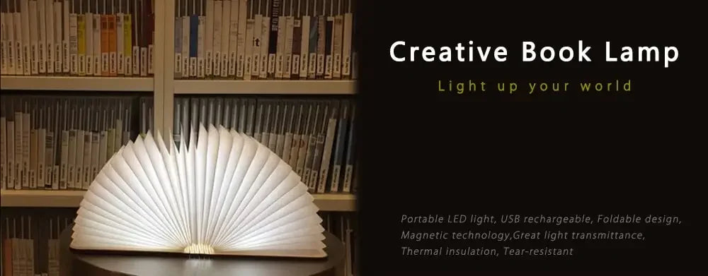 3D Wooden Foldable LED Book Night Light 3 / 5 Lighting Colors