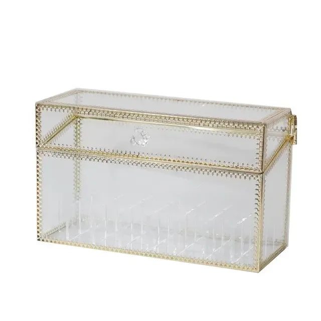 Golden Makeup Organizer Storage Box Glass Cosmetic