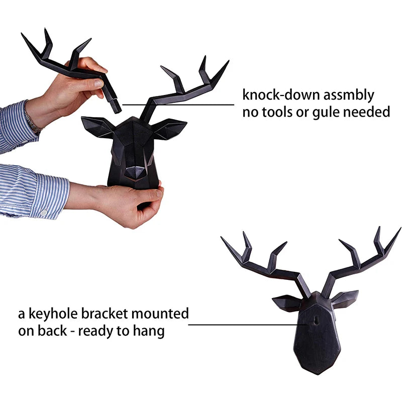 Deer Head Sculpture Animal Statue Figurines Wall Hanging