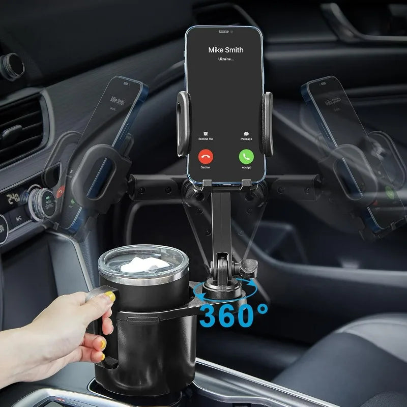 2-in-1 Cup Holder Phone Mount – 360° Rotatable Long Arm Expander